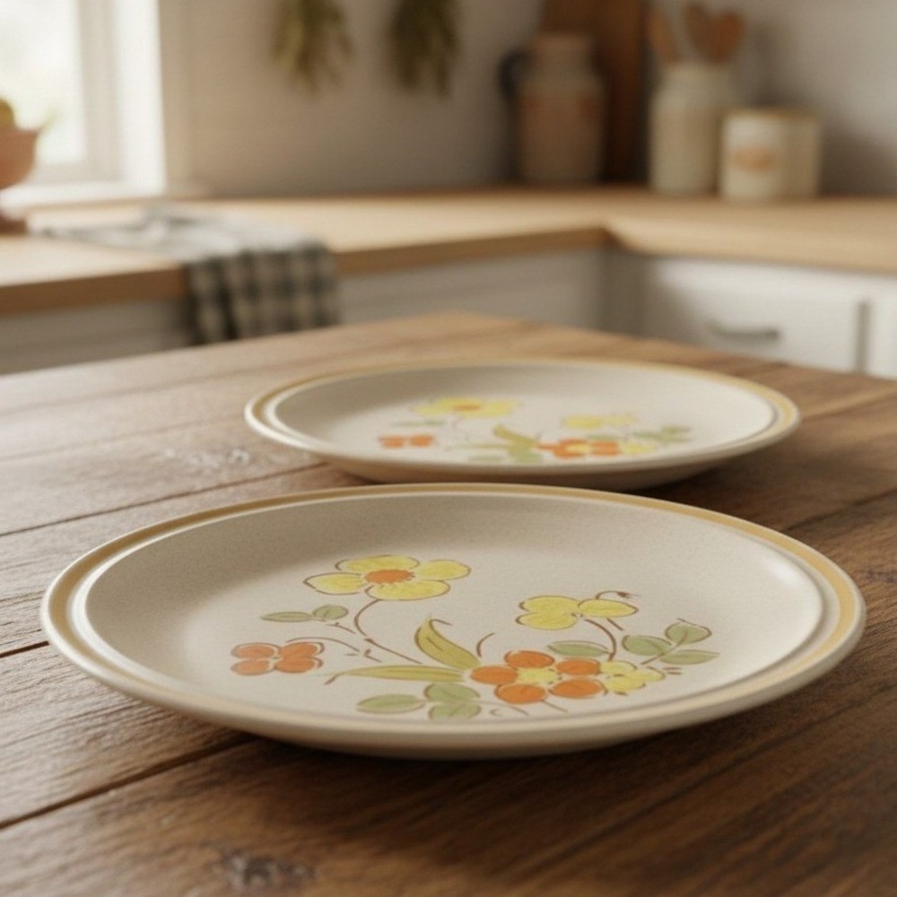 Vtg Hearthside Garden Festival Sunshine Flowers 7.5" Salad Plates Set Of 2